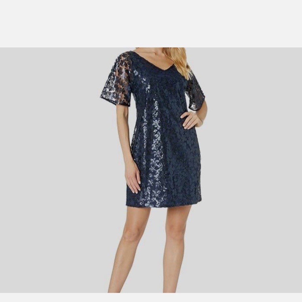 Trina Turk Navy Lace Sequin Mini Dress